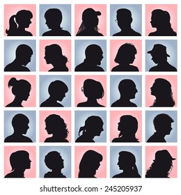 Vector set: avatars with silhouettes of people