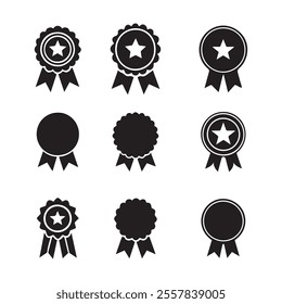 Vector Set of Award Ribbons and Medals. Medal set with ribbon. Vector illustration