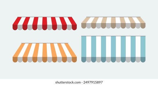 Vector set of awning striped canopy for making store front, decorate poster or ads.