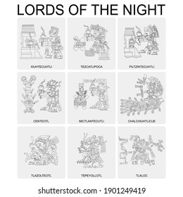 vector set with Aztec deities Lords of the Night for your project