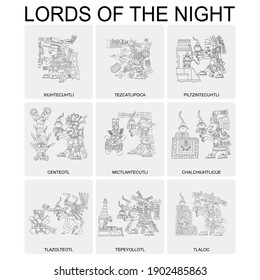 vector set with Aztec deities Lords of the Night for your project