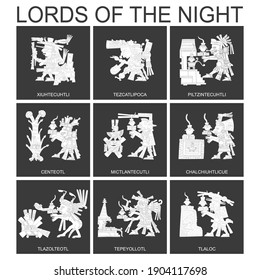 vector set with Aztec deities Lords of the Night for your project