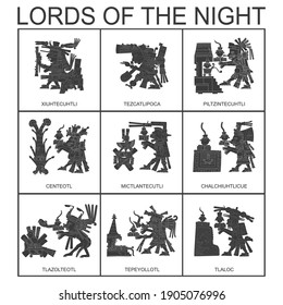vector set with Aztec deities Lords of the Night for your project