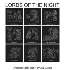 vector set with Aztec deities Lords of the Night for your project