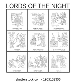 vector set with Aztec deities Lords of the Night for your project