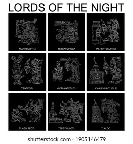 vector set with Aztec deities Lords of the Night for your project