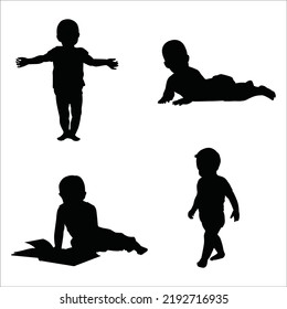Vector Set Of Babies Silhouettes Illustration Isolated On White Background