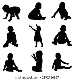 Vector Set Of Babies Silhouettes Illustration Isolated On White Background
