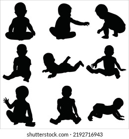 Vector Set Of Babies Silhouettes Illustration Isolated On White Background