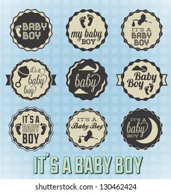 Vector Set: It's A Baby Boy Labels and Icons