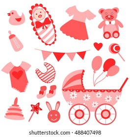 Vector set of baby girl items