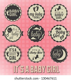 Vector Set: It's A Baby Girl Labels and Icons