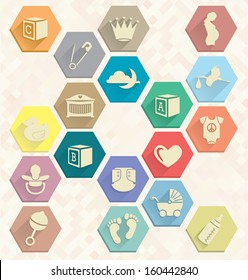 Vector Set: Baby Icons in Hexagons 