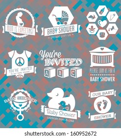 Vector Set: Baby Shower Invite Labels in Retro Style