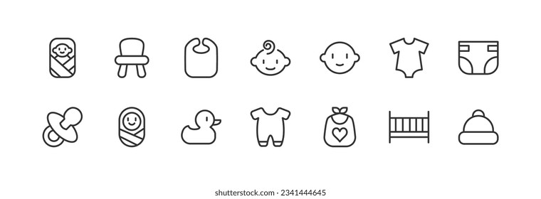 Vector set of baby thin line icons. Design of stroke pictograms. Signs of calendar isolated on a white background