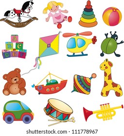 Vector set of baby's toys.