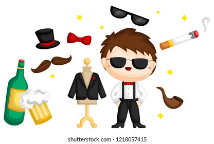 a vector set of a bachelor party related items