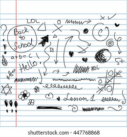 Vector set - back to School hand written elements in the notebook 