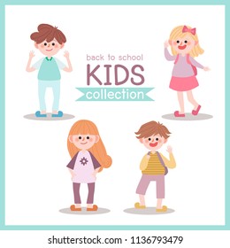 Vector set of back to school kids character.Illustration of children.