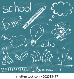 Vector set back to school on chalkboard