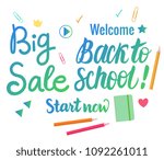 Vector Set Back to school Sale isolated on white background. Pencils and notebook and an apple.