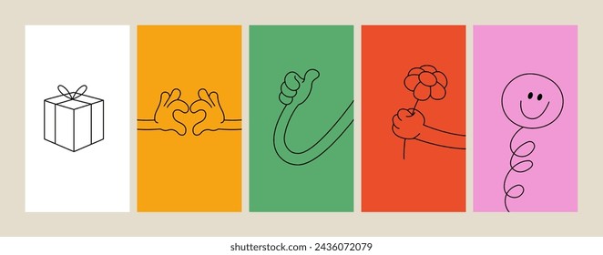 Vector set background with abstract logo design templates in simple linear style. Symbols for social media stories highlights