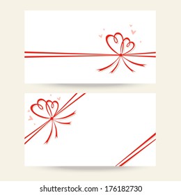 Vector set of background with bow in shape of two hearts . Template for greeting, invitation, discount card