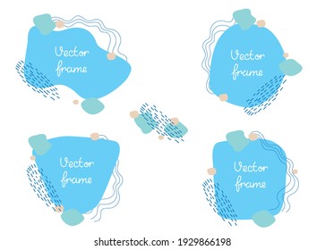 Vector set of background and frame template with place for text in simple modern abstract style. Abstract sea waves. Hand drawn line wedding invitations or greeting cards, social media wallpaper.