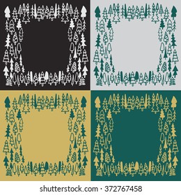 Vector set background hand drawn pine forest frames 
