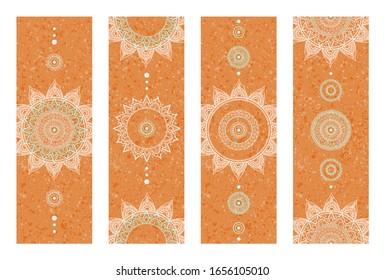 Vector set of background with Mandala and ethnic oriental patterns. Yoga mat design template or other. Color image.
