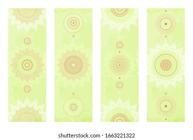 Vector set of background with Mandala and ethnic oriental patterns. Yoga mat design template or other. Color image.