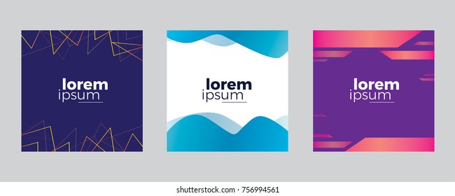 Vector set of background with multicolored geometric elements. Trendy covers design.