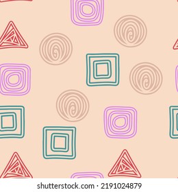 Vector set background. Square, circle, triangle. Geometry group batik graphic. Hand drawn round doodle painting. Design pattern illustration. Seamless. Art backdrop vector concept. Pastel color