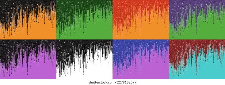 Vector set of backgrounds with abstract splashes of flowing colored oil paint. Canvas of artist or wallpaper with streams.