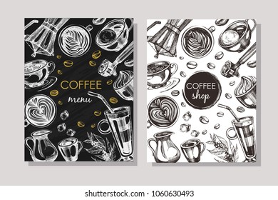 Vector set with backgrounds for coffee shop