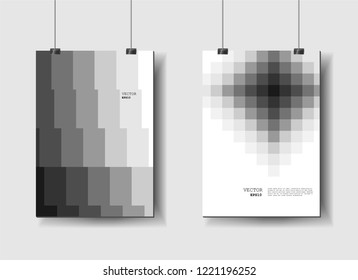 Vector set of backgrounds in a minimalist style with simple square geometric shapes. Black and white gamma. Suitable for magazines, brochures, flyers, banners.