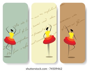 Vector set of backgrounds with silhouette of dancing girls