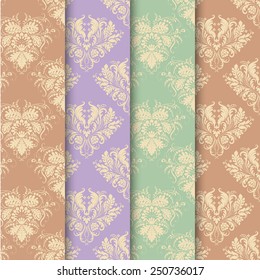Vector set of backgrounds in vintage style. Filigree pattern of floral elements. Design element.