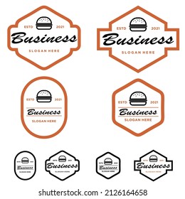 VektorSet mit Abzeichen, Banner, Etiketten und Logos für die Hamburger LadenIllustration, einfaches Logo des Hamburger-Shops
