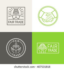 Vector Set Of Badges And Labels In Trendy Linear Style - Fair Trade Business And Sustainable Development