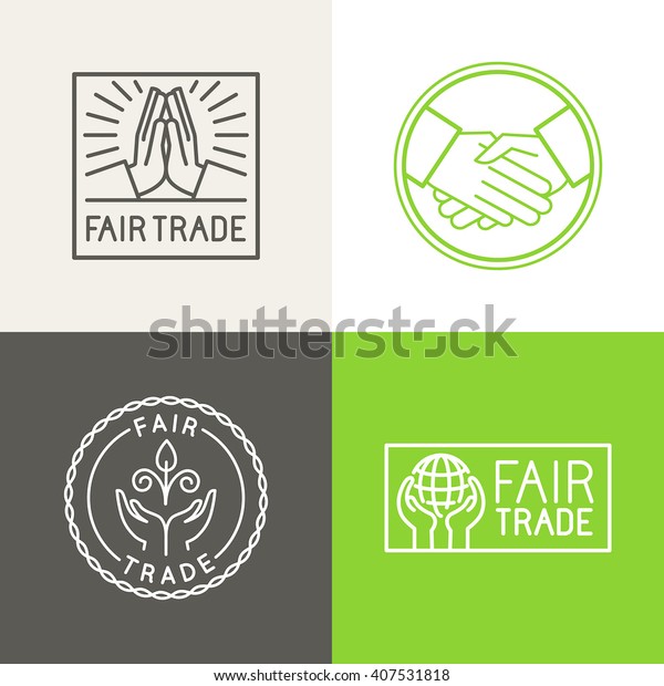 Vector set of badges\
and labels in trendy linear style - fair trade business and\
sustainable development