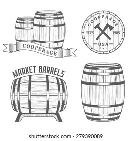 Vector set of badges and logos cooperage workshops. The collection of symbols and emblems on a white background - stock vector