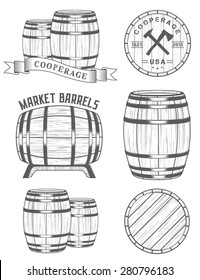 Vector set of badges and logos cooperage workshops. The collection of symbols and emblems on a white background - stock vector