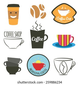 Vector set of badges, logos and labels for coffee shops, cafes and restaurants. Cup of coffee, coffee beans and coffee to go