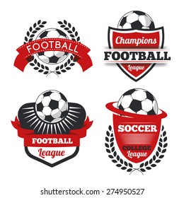 vector Set Badges logos red for football teams and tournaments, championships soccer.  isolated on white Background