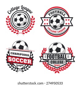 vector Set Badges logos red for football teams and tournaments, championships soccer.  isolated on white Background