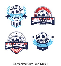 vector Set Badges logos red for football teams and tournaments, championships soccer. isolated on white Background