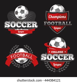 vector Set Badges logos red for football teams and tournaments, championships soccer. isolated on dark background. soccer club emblem template logo