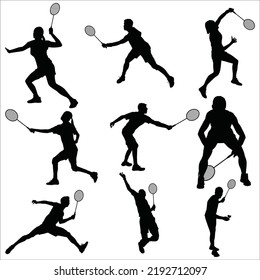 Vektorset Badminton-Spieler Silhouetten-Illustration einzeln auf weißem Hintergrund