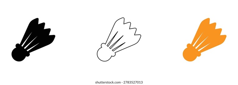 Vector set of badminton shuttlecock icons in black, line art, and orange, perfect for sports and recreation designs